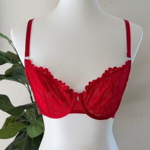 NWOT Savage X Fenty Red Lace Balconette Bra - 32DD